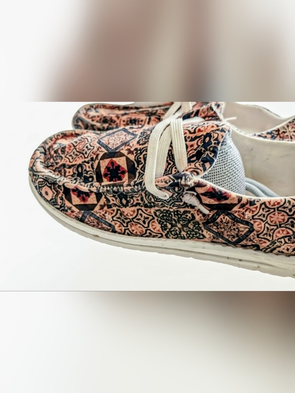Boho Geometric Mosaic Canvas Slip-On Loafers – Size 10